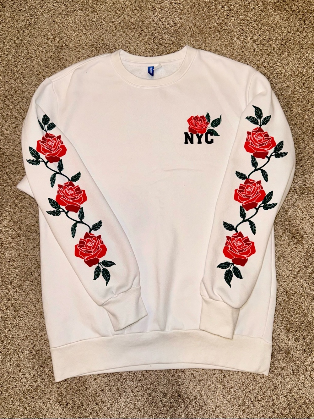 H&M Divided NYC Rose Floral White Crewneck Sweatshirt Men's Medium